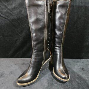 ANN CREEK 'Camuy' Stitching Back Lace Knee-High Wedge Boots Size 6